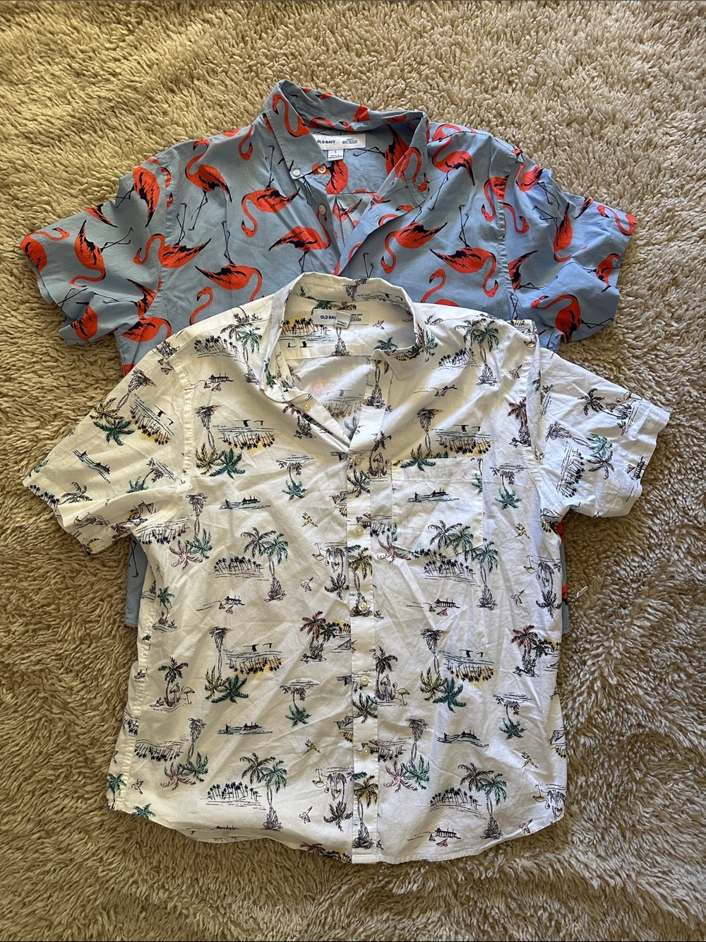 Bundle Men's old Navy Casual Short-Sleeve Hawaiian Shirt - White Palm Print